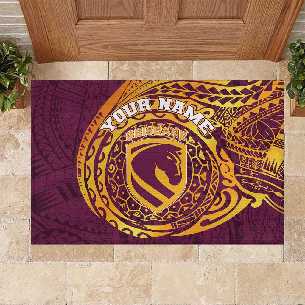 Personalized Brisbane Broncos Rubber Doormat Polynesian Tribal Chest and Sleeve Tattoo