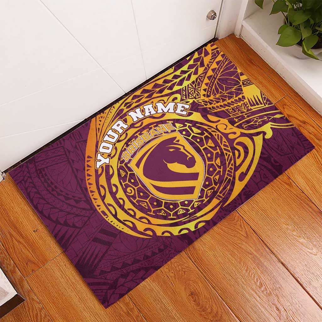 Personalized Brisbane Broncos Rubber Doormat Polynesian Tribal Chest and Sleeve Tattoo