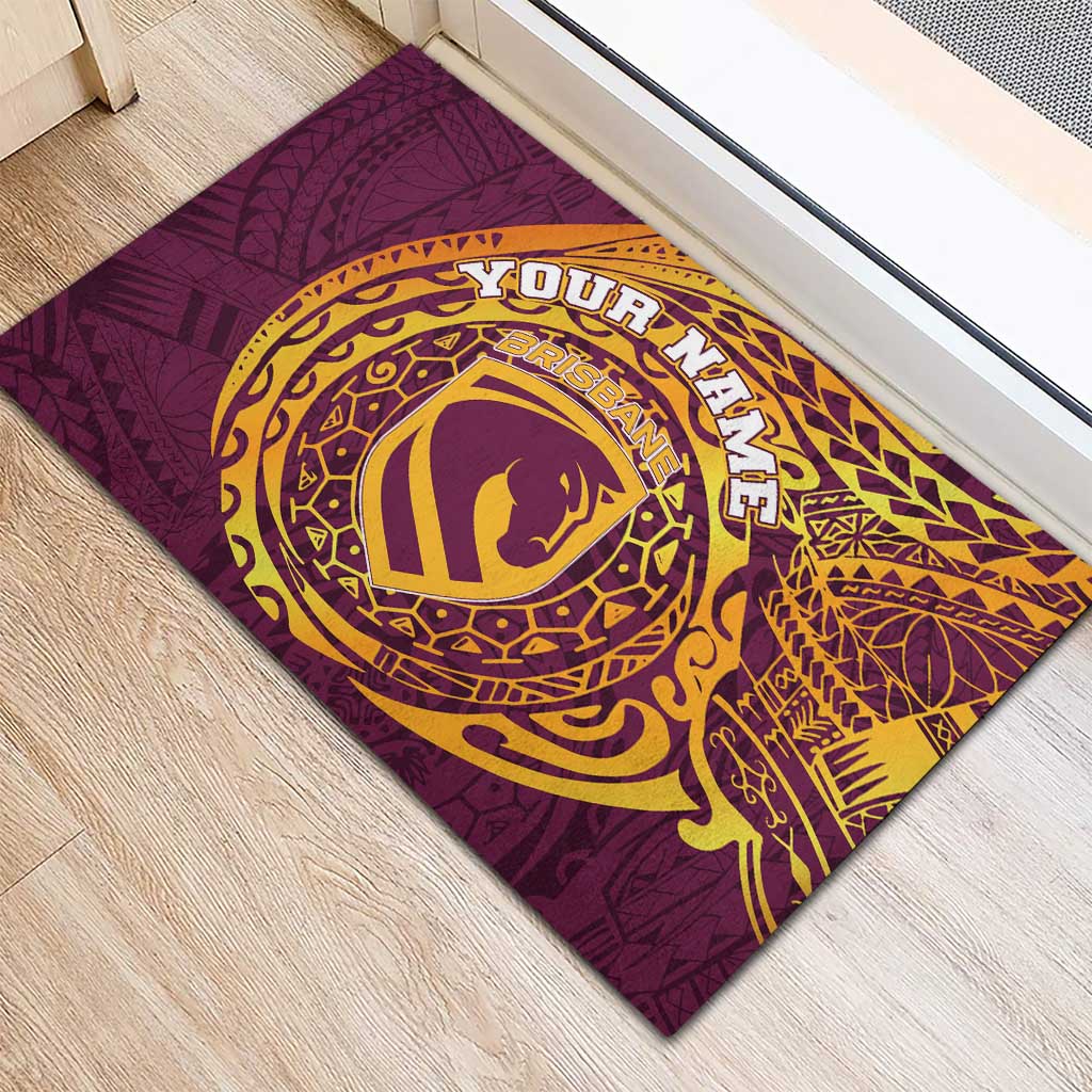 Personalized Brisbane Broncos Rubber Doormat Polynesian Tribal Chest and Sleeve Tattoo