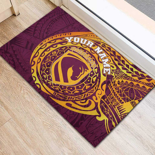 Personalized Brisbane Broncos Rubber Doormat Polynesian Tribal Chest and Sleeve Tattoo