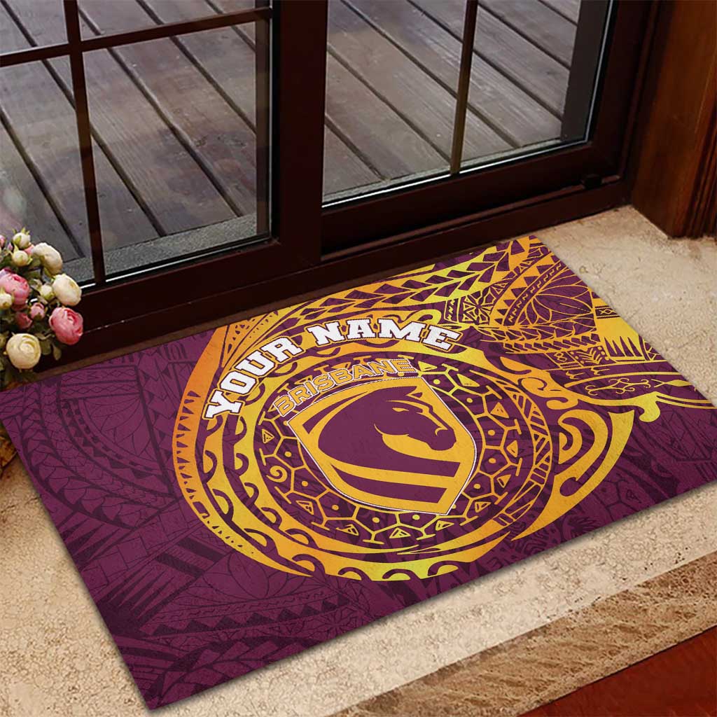 Personalized Brisbane Broncos Rubber Doormat Polynesian Tribal Chest and Sleeve Tattoo