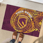 Personalized Brisbane Broncos Rubber Doormat Polynesian Tribal Chest and Sleeve Tattoo