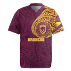 Personalized Brisbane Broncos Rugby Jersey Polynesian Tribal Chest and Sleeve Tattoo