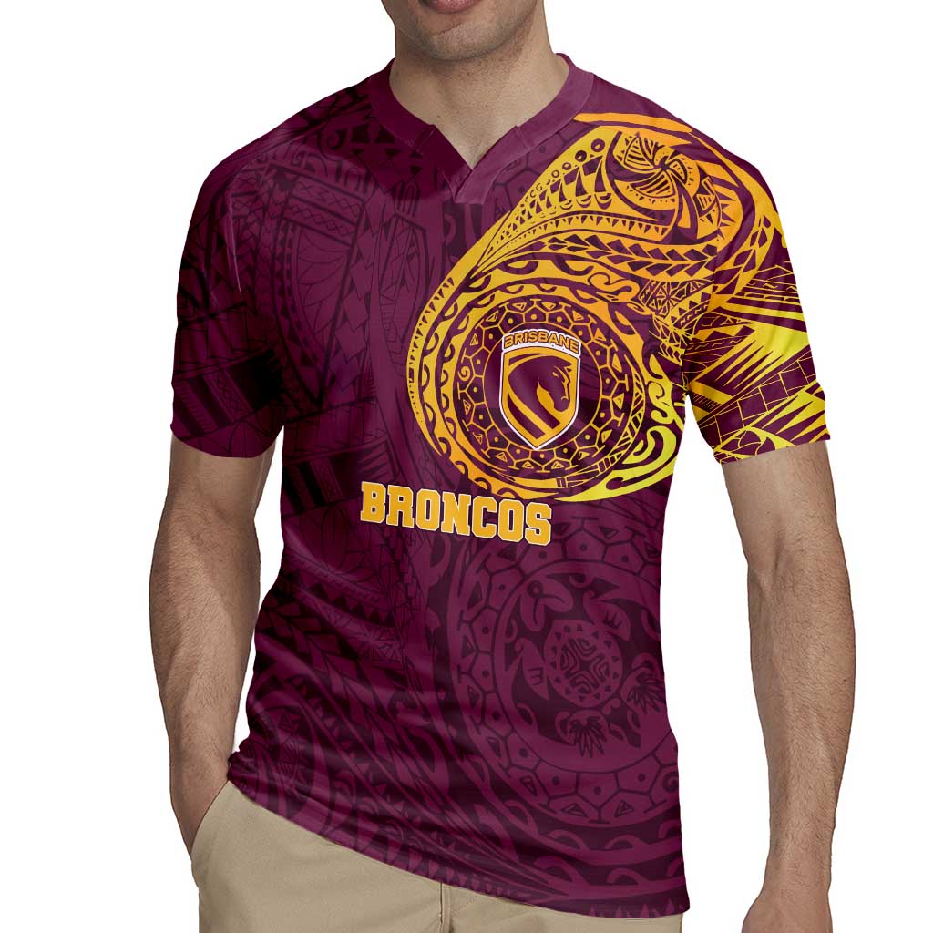 Personalized Brisbane Broncos Rugby Jersey Polynesian Tribal Chest and Sleeve Tattoo