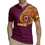 Personalized Brisbane Broncos Rugby Jersey Polynesian Tribal Chest and Sleeve Tattoo