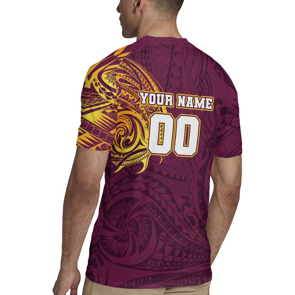 Personalized Brisbane Broncos Rugby Jersey Polynesian Tribal Chest and Sleeve Tattoo