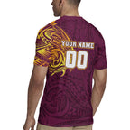 Personalized Brisbane Broncos Rugby Jersey Polynesian Tribal Chest and Sleeve Tattoo