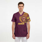Personalized Brisbane Broncos Scrub Top Polynesian Tribal Chest and Sleeve Tattoo