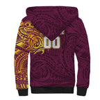 Personalized Brisbane Broncos Sherpa Hoodie Polynesian Tribal Chest and Sleeve Tattoo