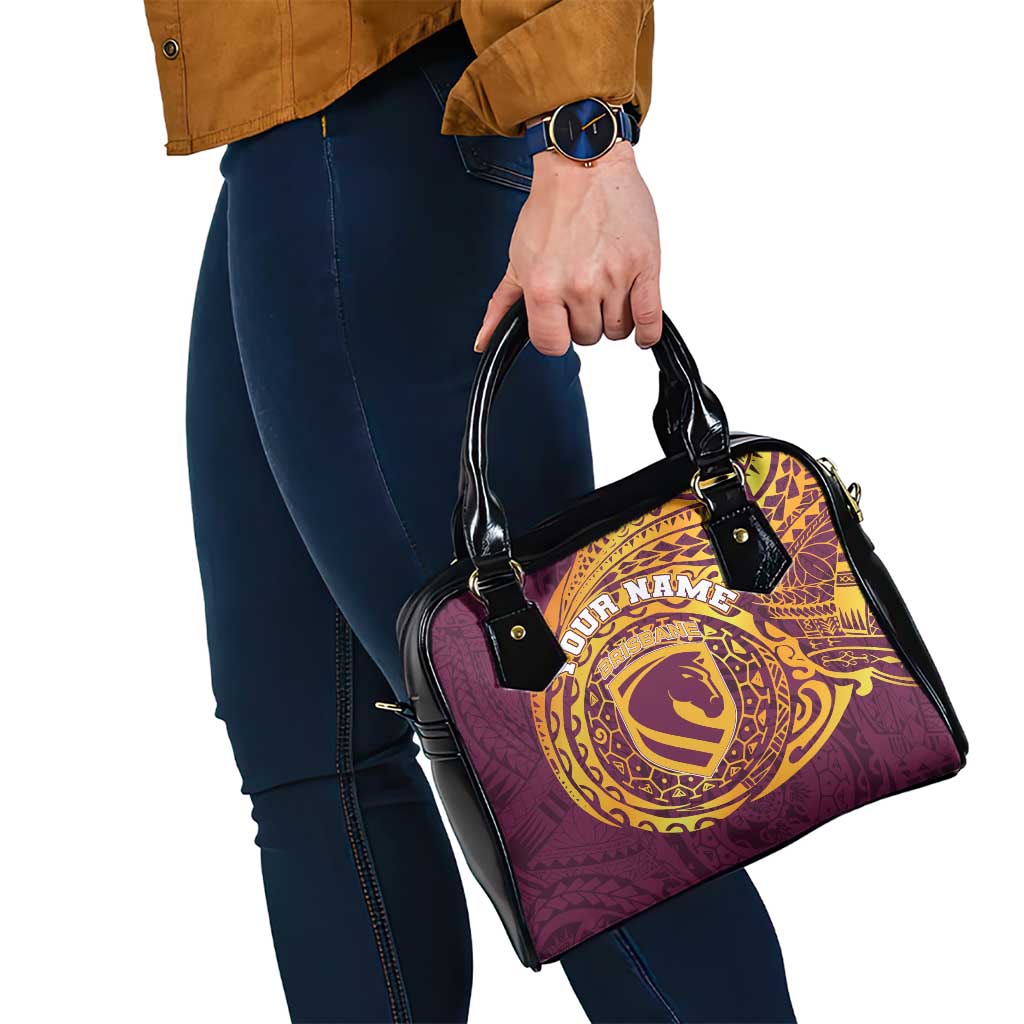 Personalized Brisbane Broncos Shoulder Handbag Polynesian Tribal Chest and Sleeve Tattoo