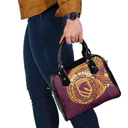 Personalized Brisbane Broncos Shoulder Handbag Polynesian Tribal Chest and Sleeve Tattoo