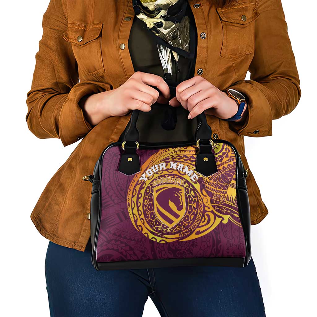 Personalized Brisbane Broncos Shoulder Handbag Polynesian Tribal Chest and Sleeve Tattoo