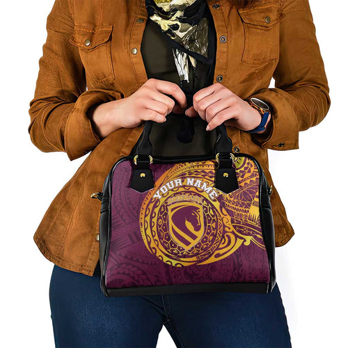 Personalized Brisbane Broncos Shoulder Handbag Polynesian Tribal Chest and Sleeve Tattoo