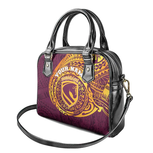 Personalized Brisbane Broncos Shoulder Handbag Polynesian Tribal Chest and Sleeve Tattoo
