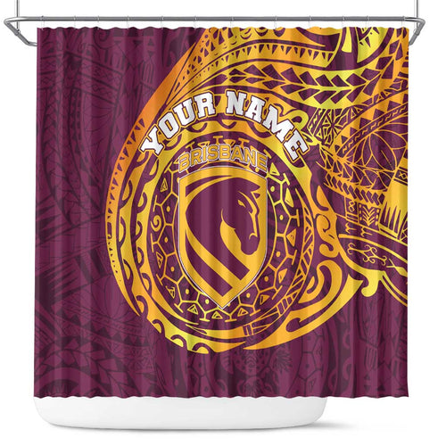 Personalized Brisbane Broncos Shower Curtain Polynesian Tribal Chest and Sleeve Tattoo