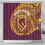 Personalized Brisbane Broncos Shower Curtain Polynesian Tribal Chest and Sleeve Tattoo