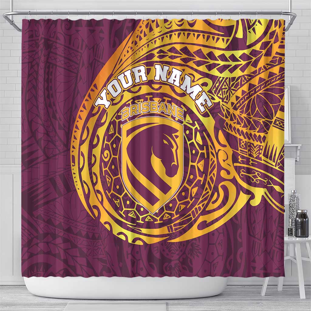 Personalized Brisbane Broncos Shower Curtain Polynesian Tribal Chest and Sleeve Tattoo