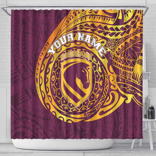 Personalized Brisbane Broncos Shower Curtain Polynesian Tribal Chest and Sleeve Tattoo