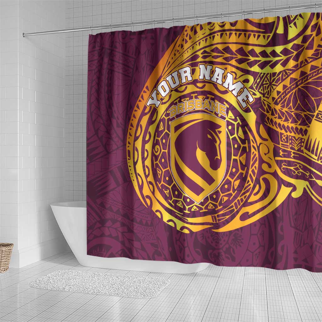 Personalized Brisbane Broncos Shower Curtain Polynesian Tribal Chest and Sleeve Tattoo