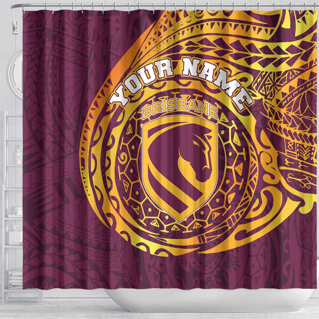 Personalized Brisbane Broncos Shower Curtain Polynesian Tribal Chest and Sleeve Tattoo