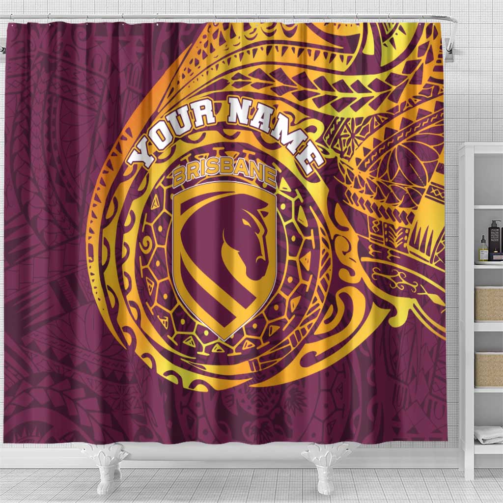 Personalized Brisbane Broncos Shower Curtain Polynesian Tribal Chest and Sleeve Tattoo