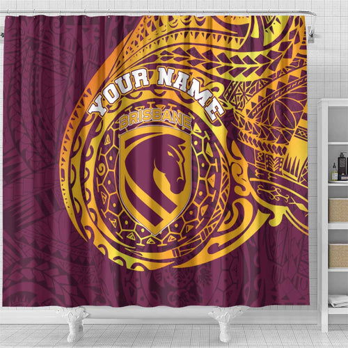 Personalized Brisbane Broncos Shower Curtain Polynesian Tribal Chest and Sleeve Tattoo