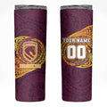 Personalized Brisbane Broncos Skinny Tumbler Polynesian Tribal Chest and Sleeve Tattoo