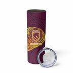 Personalized Brisbane Broncos Skinny Tumbler Polynesian Tribal Chest and Sleeve Tattoo