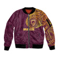 Personalized Brisbane Broncos Sleeve Zip Bomber Jacket Polynesian Tribal Chest and Sleeve Tattoo