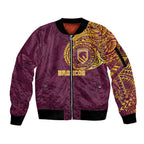 Personalized Brisbane Broncos Sleeve Zip Bomber Jacket Polynesian Tribal Chest and Sleeve Tattoo