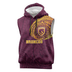 Personalized Brisbane Broncos Sleeveless Hoodie Polynesian Tribal Chest and Sleeve Tattoo
