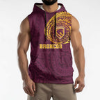 Personalized Brisbane Broncos Sleeveless Hoodie Polynesian Tribal Chest and Sleeve Tattoo