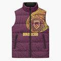 Personalized Brisbane Broncos Sleeveless Puffer Jacket Polynesian Tribal Chest and Sleeve Tattoo