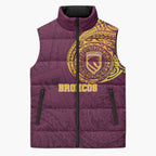 Personalized Brisbane Broncos Sleeveless Puffer Jacket Polynesian Tribal Chest and Sleeve Tattoo
