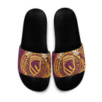 Personalized Brisbane Broncos Slide Sandals Polynesian Tribal Chest and Sleeve Tattoo