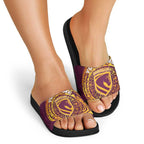 Personalized Brisbane Broncos Slide Sandals Polynesian Tribal Chest and Sleeve Tattoo