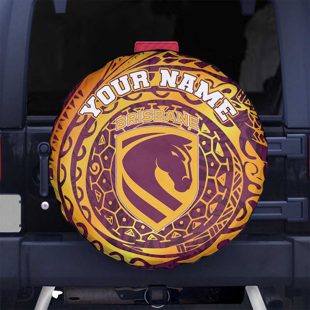 Personalized Brisbane Broncos Spare Tire Cover Polynesian Tribal Chest and Sleeve Tattoo