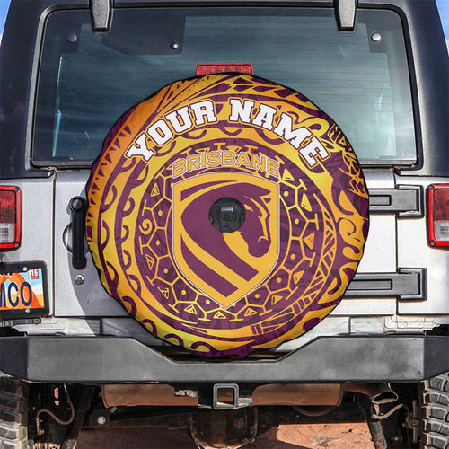 Personalized Brisbane Broncos Spare Tire Cover Polynesian Tribal Chest and Sleeve Tattoo