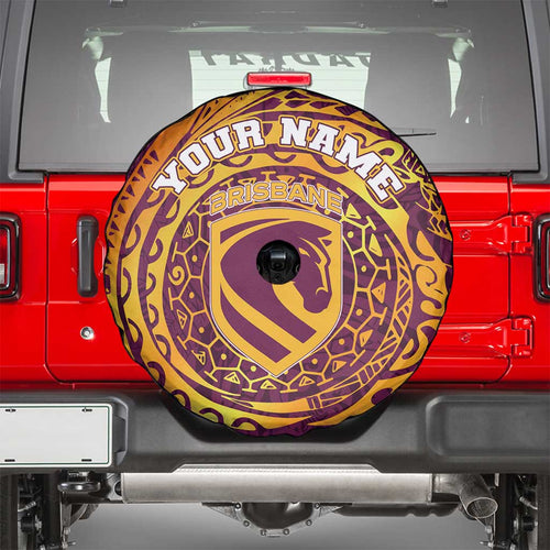 Personalized Brisbane Broncos Spare Tire Cover Polynesian Tribal Chest and Sleeve Tattoo