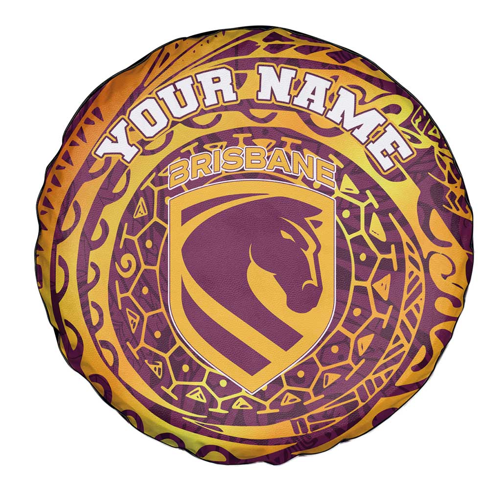 Personalized Brisbane Broncos Spare Tire Cover Polynesian Tribal Chest and Sleeve Tattoo