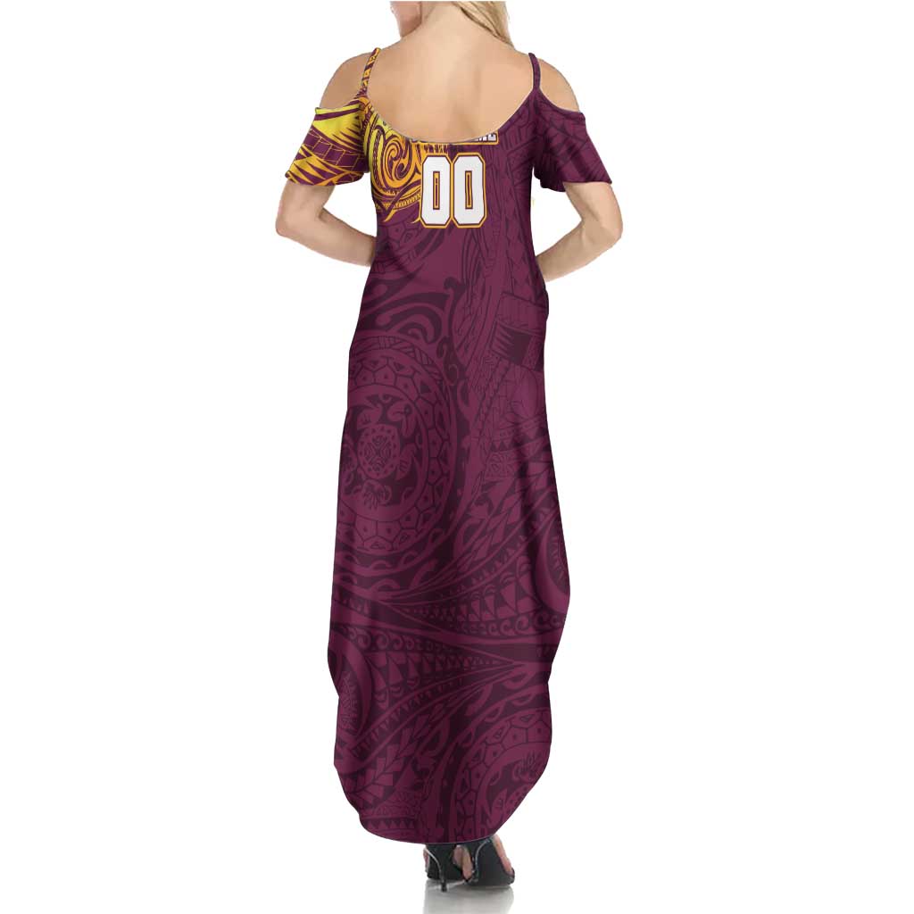 Personalized Brisbane Broncos Summer Maxi Dress Polynesian Tribal Chest and Sleeve Tattoo