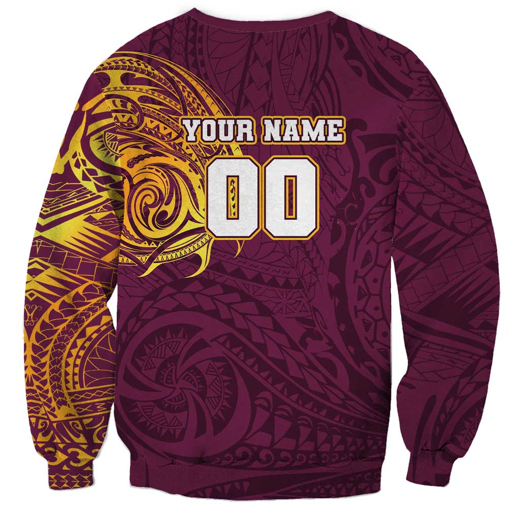 Personalized Brisbane Broncos Sweatshirt Polynesian Tribal Chest and Sleeve Tattoo