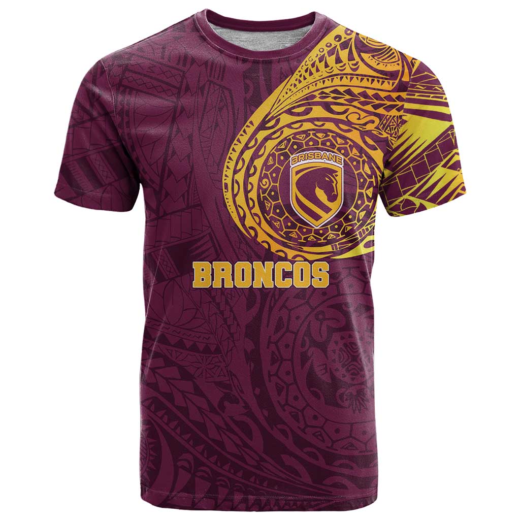 Personalized Brisbane Broncos T Shirt Polynesian Tribal Chest and Sleeve Tattoo