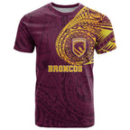 Personalized Brisbane Broncos T Shirt Polynesian Tribal Chest and Sleeve Tattoo