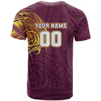 Personalized Brisbane Broncos T Shirt Polynesian Tribal Chest and Sleeve Tattoo