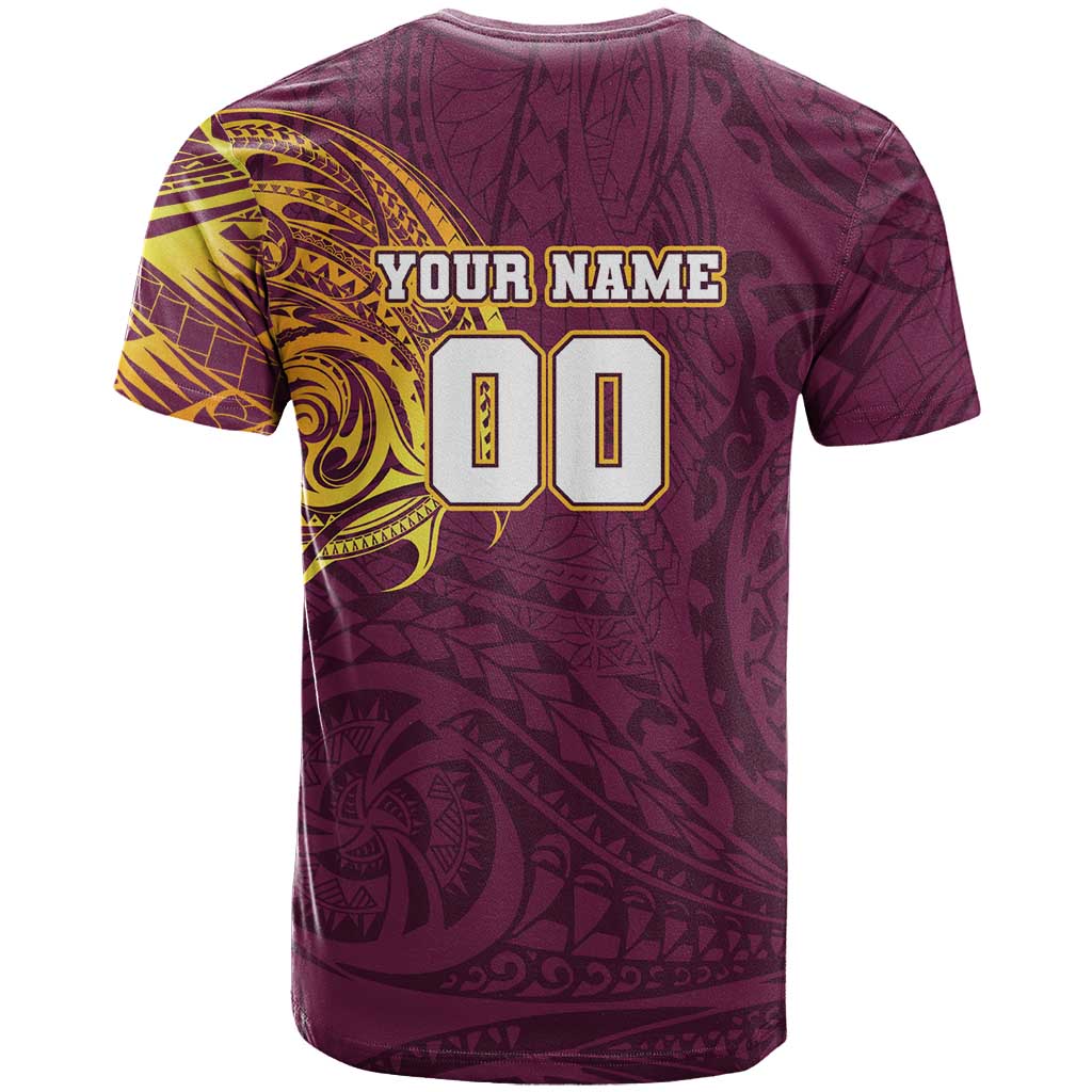Personalized Brisbane Broncos T Shirt Polynesian Tribal Chest and Sleeve Tattoo