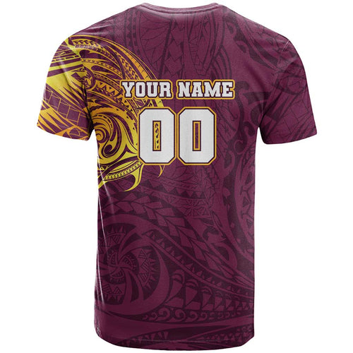 Personalized Brisbane Broncos T Shirt Polynesian Tribal Chest and Sleeve Tattoo
