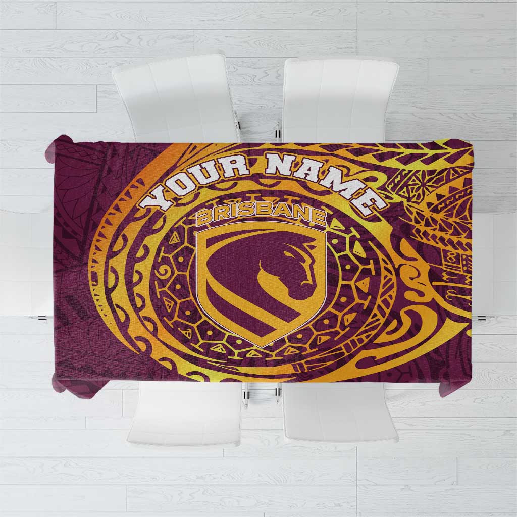 Personalized Brisbane Broncos Tablecloth Polynesian Tribal Chest and Sleeve Tattoo