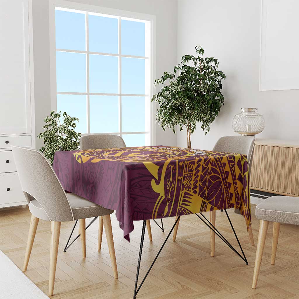 Personalized Brisbane Broncos Tablecloth Polynesian Tribal Chest and Sleeve Tattoo