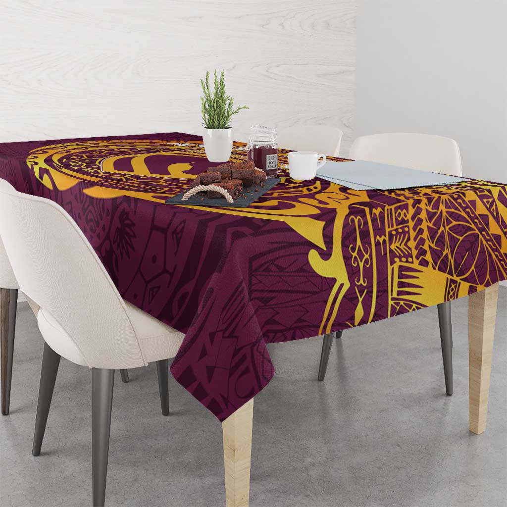 Personalized Brisbane Broncos Tablecloth Polynesian Tribal Chest and Sleeve Tattoo